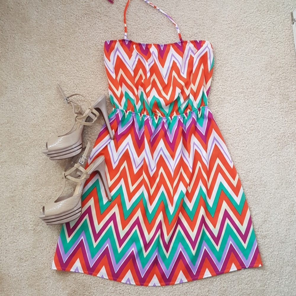 Willa Orange, Purple, Green, & White Chevron Print